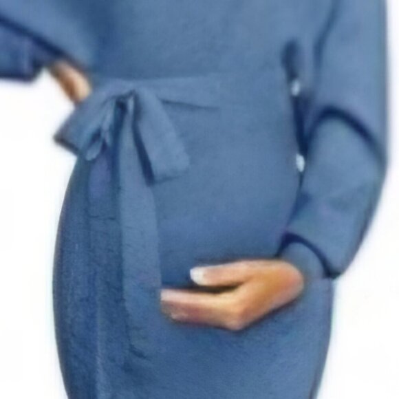 Maternity Sweater Comfy blue wrap Stretch baby shower nursing dress Worn Once L - Picture 1 of 5